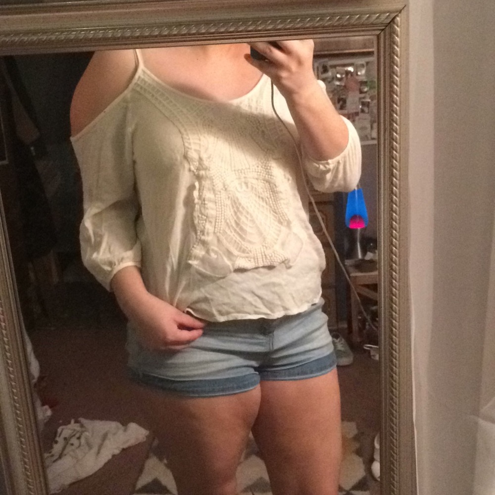 White cold shoulder top